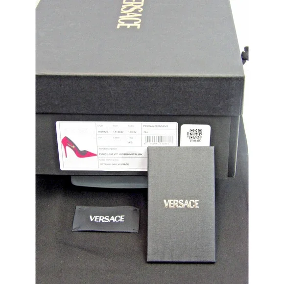 NIB VERSACE PINK LEATHER GOLD MEDUSA SANDALS 100 MM HEEL PUMPS 36.5 6.5 SPAIN - Picture 8 of 8